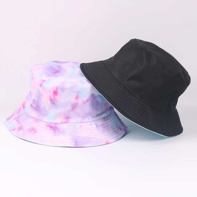 New Hot 1PC Tie Dye Bucket Hats Reversible Double-Side-Wear Hat Soft Print  Packable Outdoor