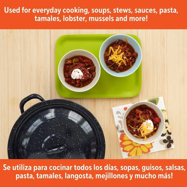 Steel Enamel Stock Pot Double Handles Oven Safe Durable Soup Stews Cooking Heat Efficient
