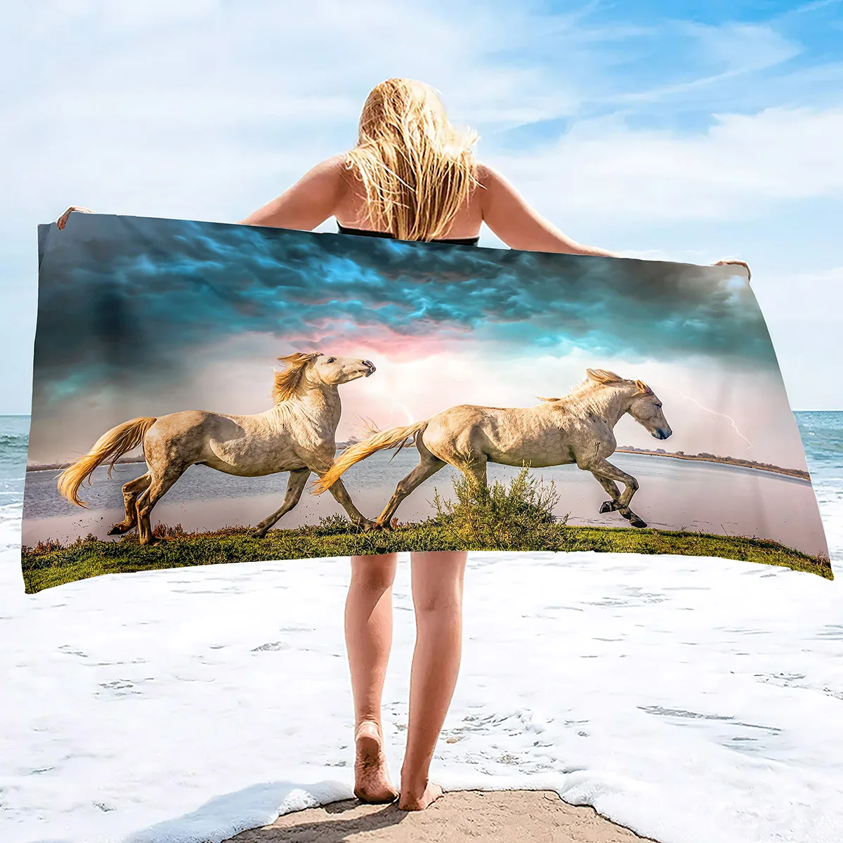 Sea Animal Beach Towel - Dolphin Shark Turtle Print, Oversized Microfiber Quick Dry Towel 52x32 Inches For Adults & Kids - View #11