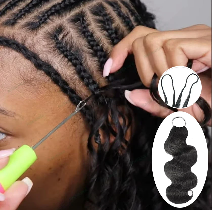 Smilegirl Cheveux Humains Ondulés Crochetés Miracle Knots pour Tresses Bohèmes, Extensions de Cheveux Humains Bruts 100% Naturels, Cheveux Humains au Crochet Effet Plume 1