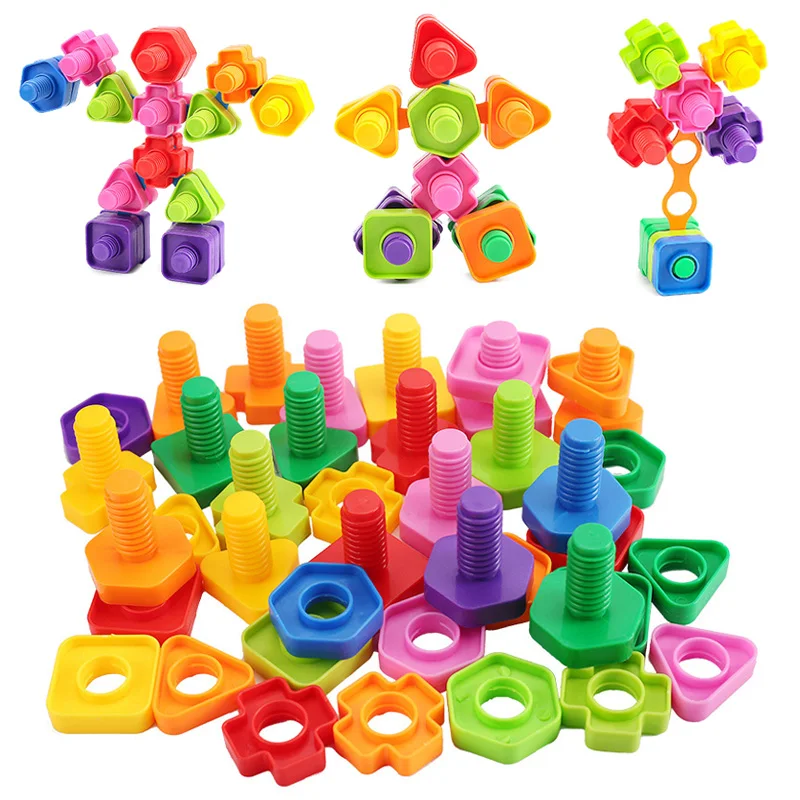 

20Pcs Set Screw Building Blocks Children Educational Montessori Sorting Toys Nuts and Bolts Set Kids Shapes Colors Matching Toys