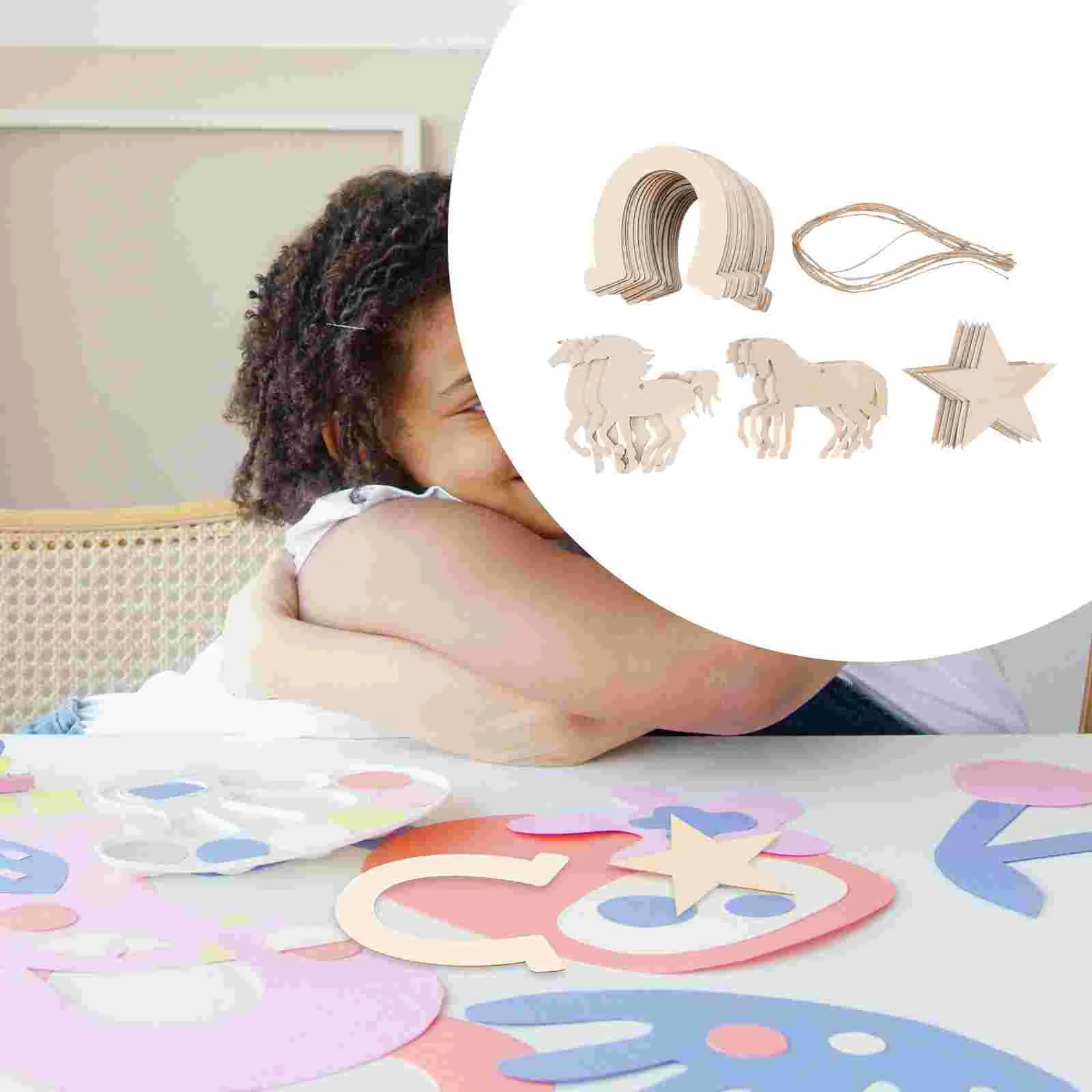 

Unfinished Wooden Horseshoe Cutouts Horseshoe Wood Slices DIY Handicrafts DIY Blank Wood Hollow Christmas Party Decor
