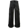 Loose Wide Leg Denim Pants Men Black Baggy Jeans Embroidery Multi Pocket Oversized Cargo Jeans Hip Hop Streetwear Man Jeans 6