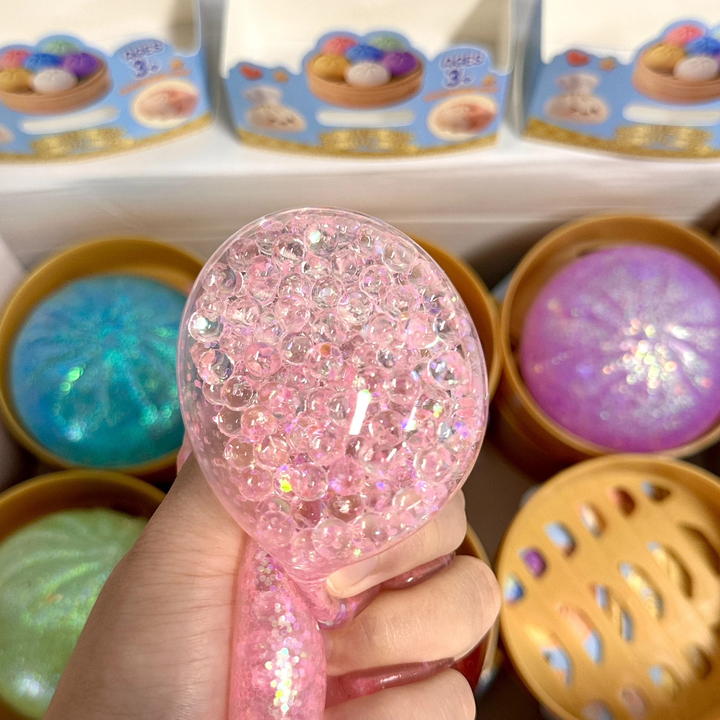 Glitter Dumpling Squishy Toy with Steamer Box - Stress & Anxiety Relief