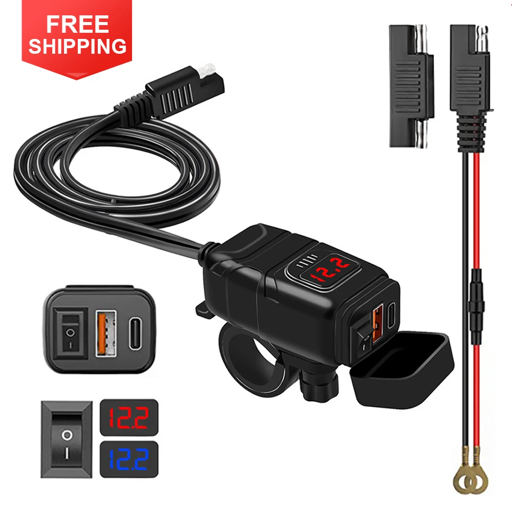 

Randpow Waterproof Motorcycle Phone Charger Dual Port QC3.0 Fast Charging Motorcycle USB Socket With Voltmeter Phone Accessories