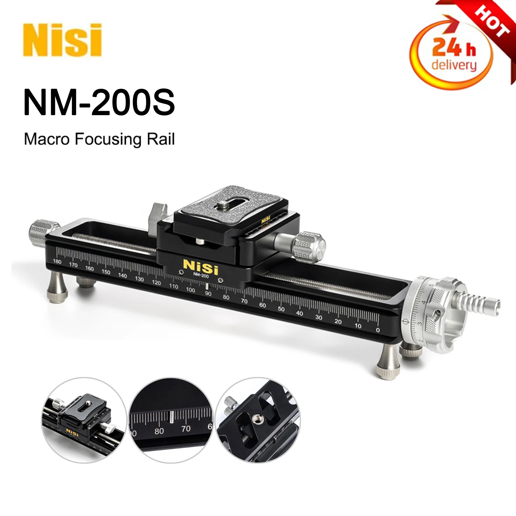 

NiSi NM-200S Quick Adjustment Macro Focusing Rail w/ 360 Degree Rotating Clamp Portable Desktop Shoot 1/4 Screw for DSLR Camera