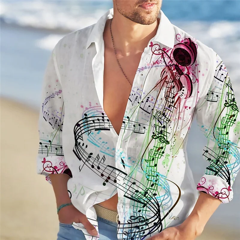 Men's Shirt Fashion Note Lapel Long Sleeve Casual Street Skull Rose Spring Summer Plus Size 2023 Hot New Style