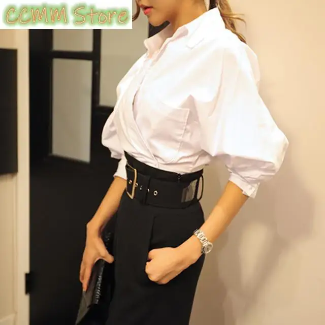New Office Belt High Waist Loose Wide Leg Pants Professional Ol Suit Pants Formal Trousers- pants women