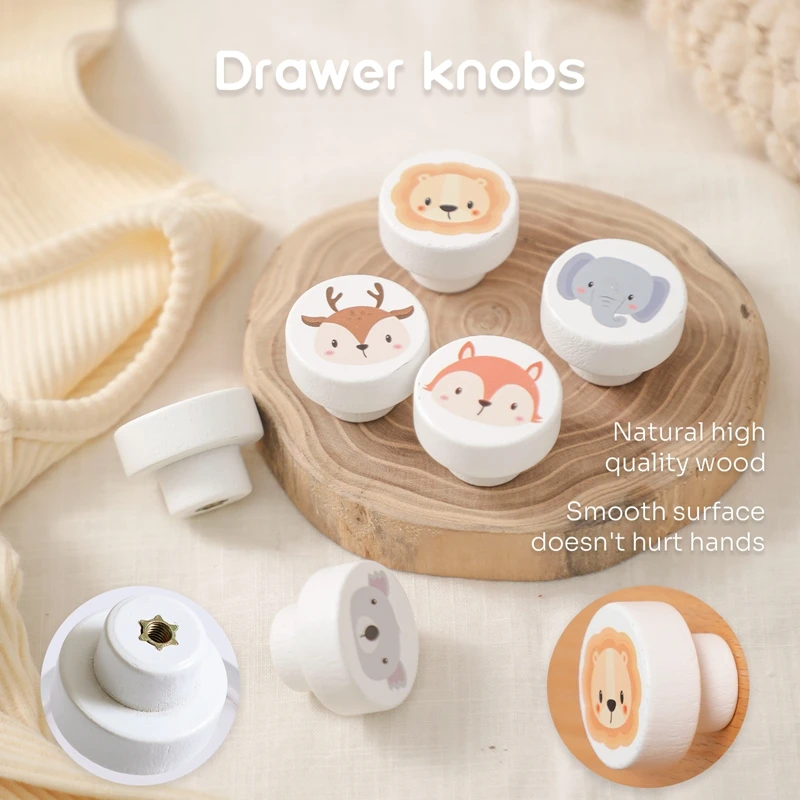 Wooden Round Drawer Knob Cartoon Animal Rainbow Cloud Dresser KnobBaby Cupboard Furniture Drawer Pulls Handles with Screws