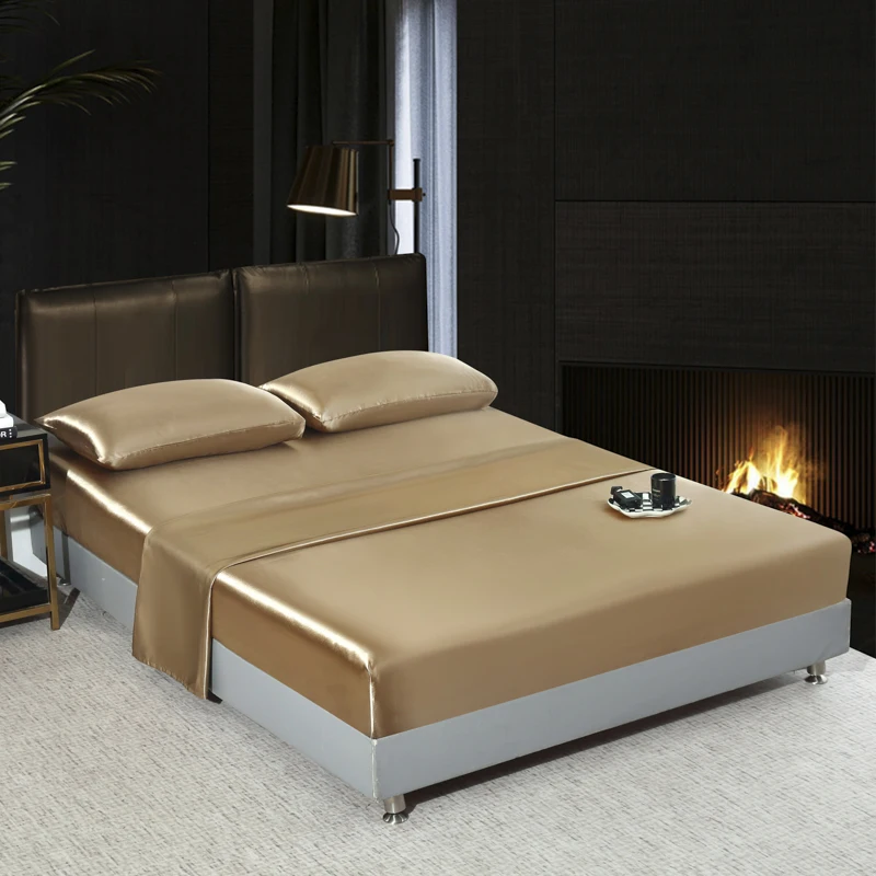 Satin Bedsheet Set High Quality Solid Color Fitted Sheet Set Single Double Queen King Size Flatsheet Set Luxury Bedding 1