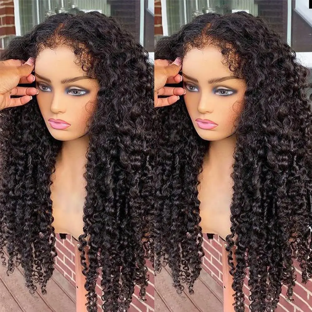 Burmese Curly 13x4 Transparent Lace Front Wig With Bady Hair 4C Kinky Edges Natural Hairline Glueless Wig Human Hair Ready To Go