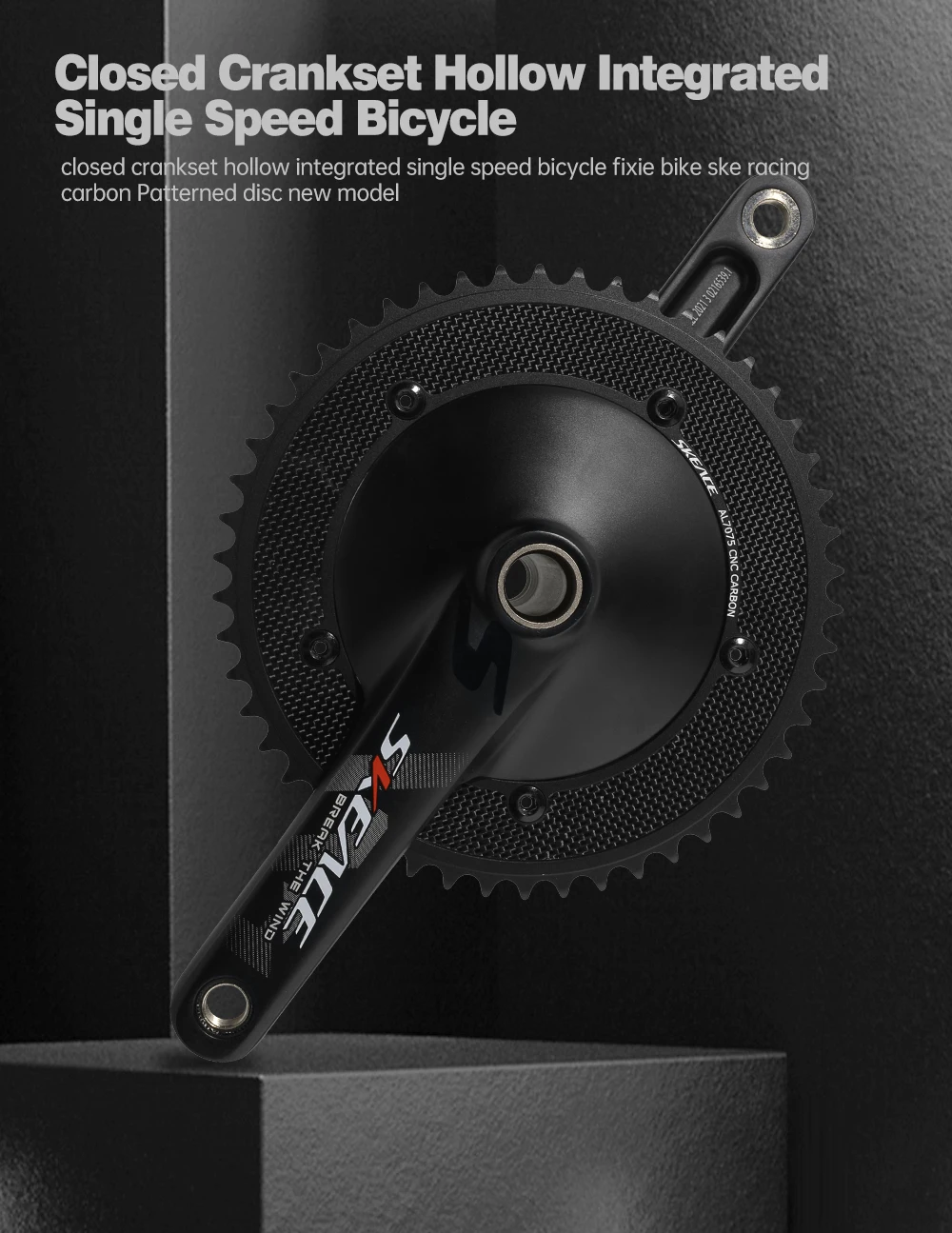 Description Picture 6 of itemSKEACE Break The Wind Hollowtech Crankset, Fixie Crank, Fixed Gear Bike, Track Bicycle CNC Carbon Chainwheel, 49T, 165mm, 144BCD