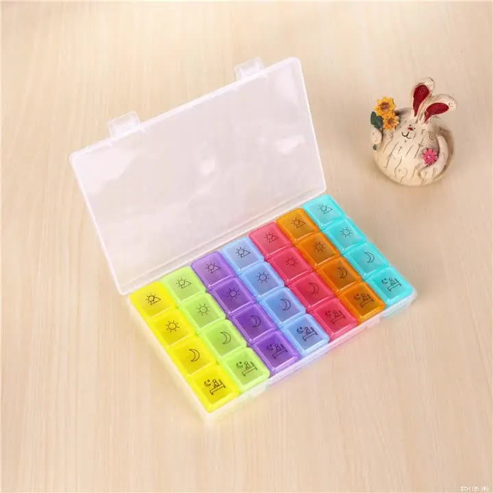 Portable 28-Slot Weekly Pill Organizer Box