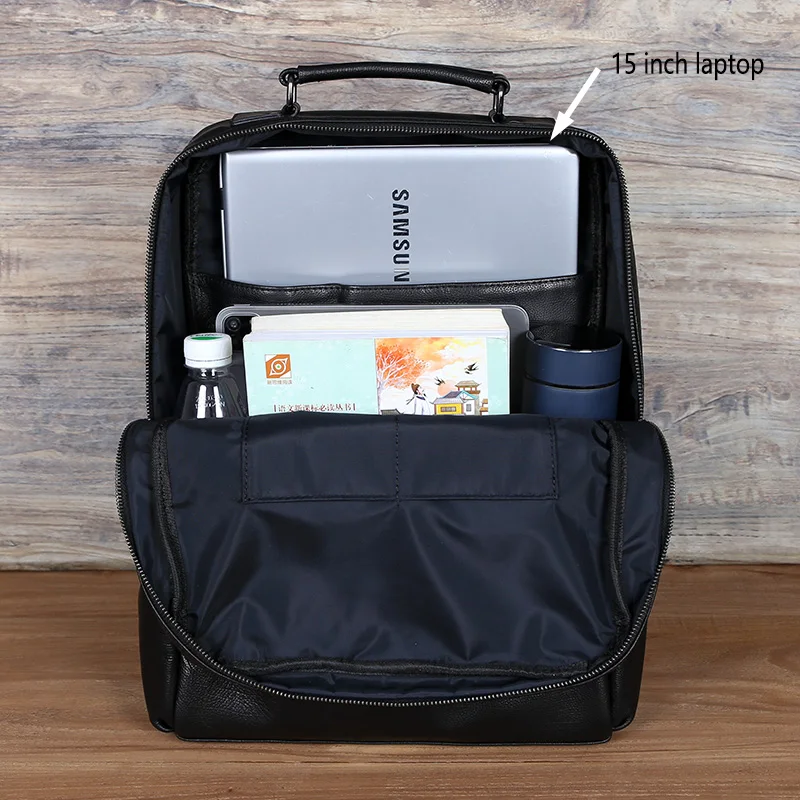 Men's Leather Backpack Large Capacity Fashion High-Grade Business 15 inch Computer Bag Bag Cowhide Travel Bag 5