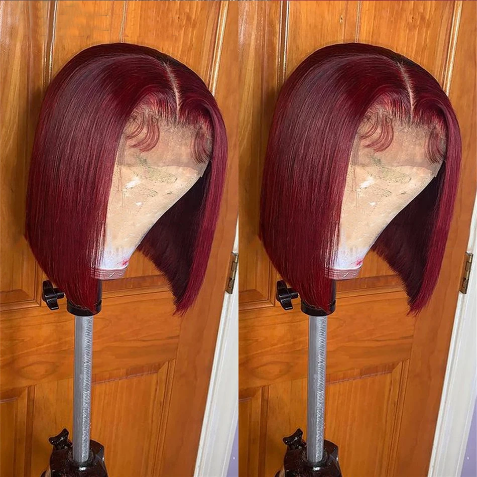 Burgundy Bob Lace Frontal Wig 1B 99J Ombre Lace Front Wigs For Women Short Bob Closure Wig 180% Human Hair T Part Wigs