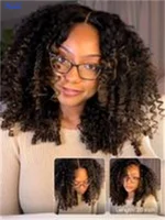 Perruque sans colle Nadula Bye Bye Knots en cheveux humains bouclés birmans avec pointes à boucles au doigt, brun châtain, dentelle pré-coupée 7x5 avec cordon de serrage 3