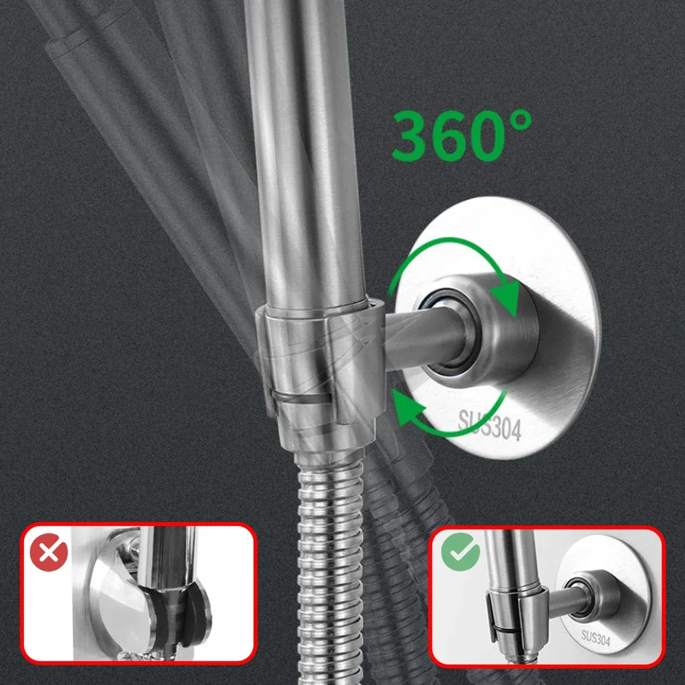 Strong Adhesive 360&deg; 304 Stainless Steel Gel Mounted with Screws Shower Head Holder Adjustable Bathroom Accessories Bracket