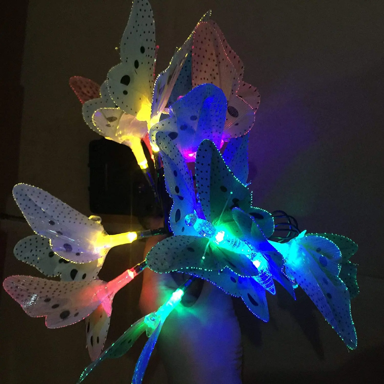 태양광 스트링 야외 광섬유 나비 요정 태양 램프, 방수 12 LED 정원 마당 잔디 파티오 파티 장식, 11.9Ft