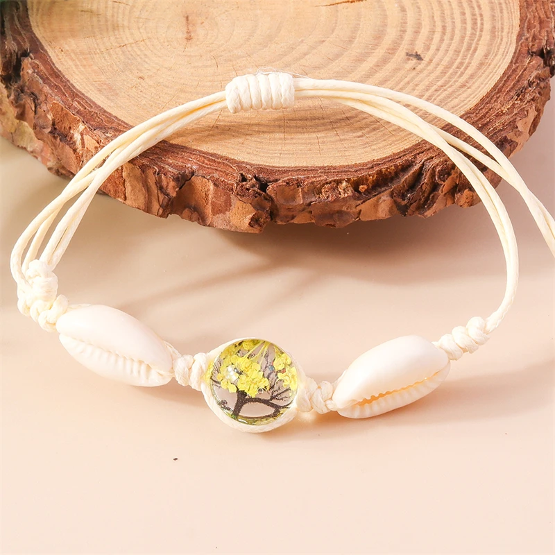 Mode Glas Ball Getrocknete Blume Armband für Frauen Handgemachte String Shell Armband Mädchen Party Urlaub Schmuck Geschenke – Detail 9
