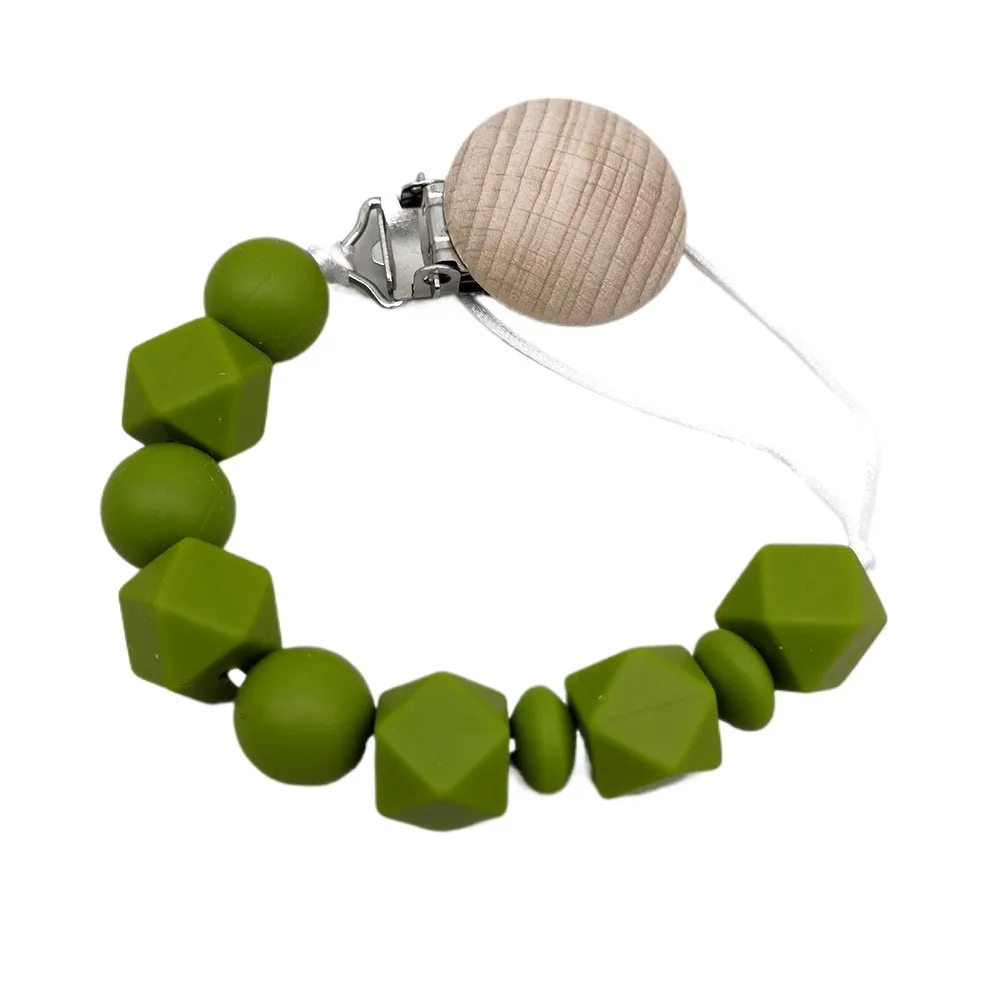 Geometric Silicone Beads Pacifier Clip Baby Dummy Holder Leash, Teething Pacifier Chain for Infants, Anti-Lost Soother Accessory