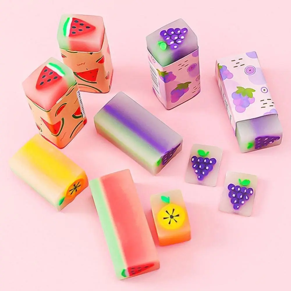 3pcs Cartoon Creative Fruit Eraser pencil eraser,retractable eraser,kneadable eraser,biscuit eraser,plasticine eraser Pupils Exam Pencil Eraser Children's Stationery Painting Sketch Eraser