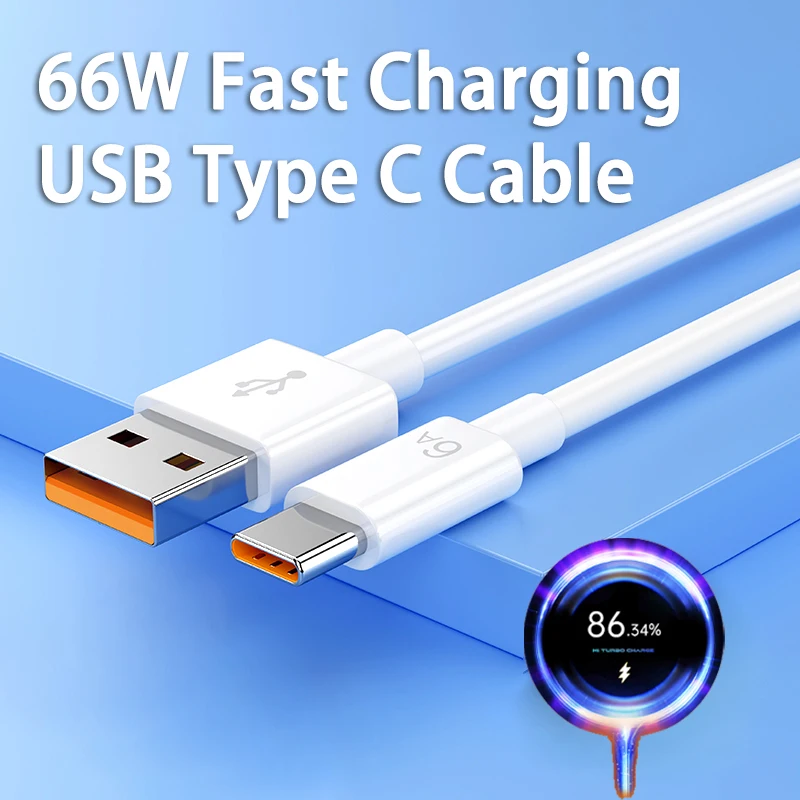 66W 6A Fast Charging Usb Type C Cable Xiaomi Redmi POCO Huawei Honor OPPO VIVO OnePlus Mobile Phone Charger USB C Cable usb c cable