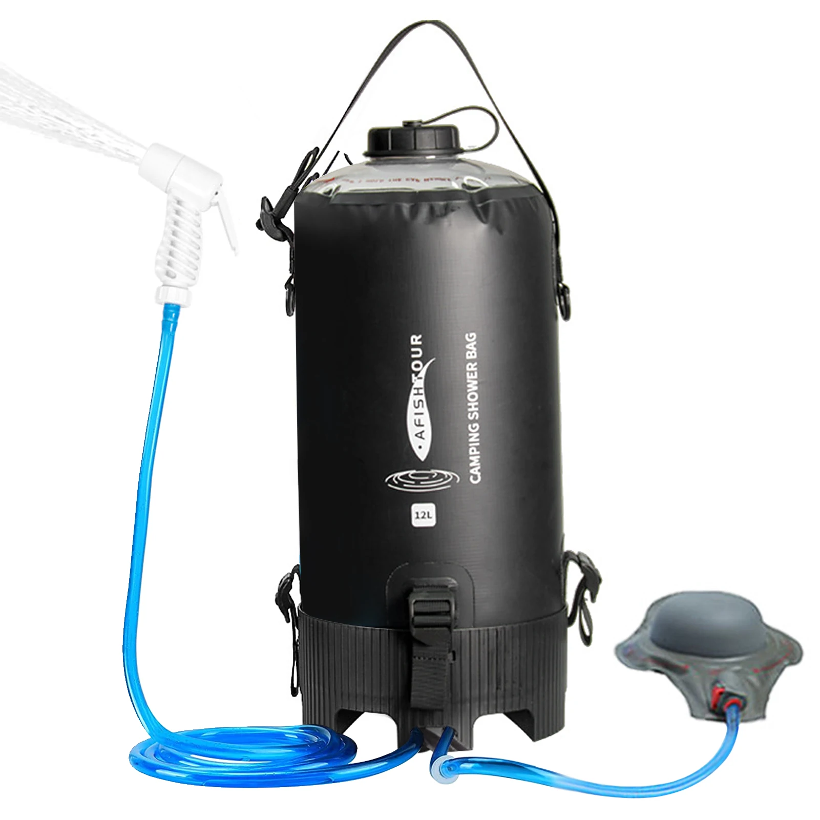 12L PVC Pressure Shower Bag Portable Camping Shower Bag with Foot Pump