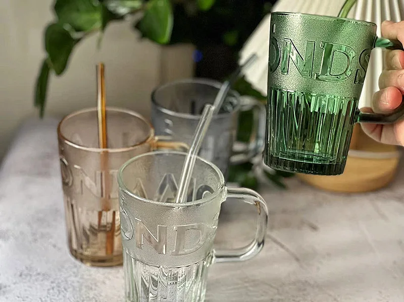 Straw With Glass Cup Coffee Cup With Handle Straw Cup Large Capacity Glass Cup With Cover 400Ml Glass Dinkware