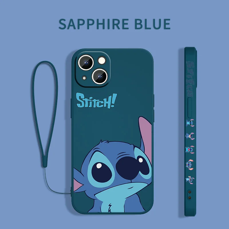 Stitch The Baby Disney Cover For Apple iPhone 13 12 11 Pro Max mini XS XR X 8 7 6S 6 Plus Liquid Left Rope Phone Case iphone 13 pro max leather case