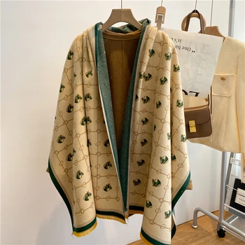 Fashion Horse Print Winter Cashmere Scarf for Women Design Warm Shawl Wraps Thick Blanket Pashmina Neckercheif Bunfanda Echarpe 1