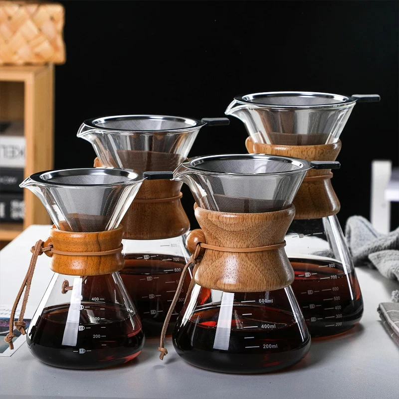 Coffee Maker Hand Glass Coffee Kettle 400ML-1L Stainless Steel Filter Dripper