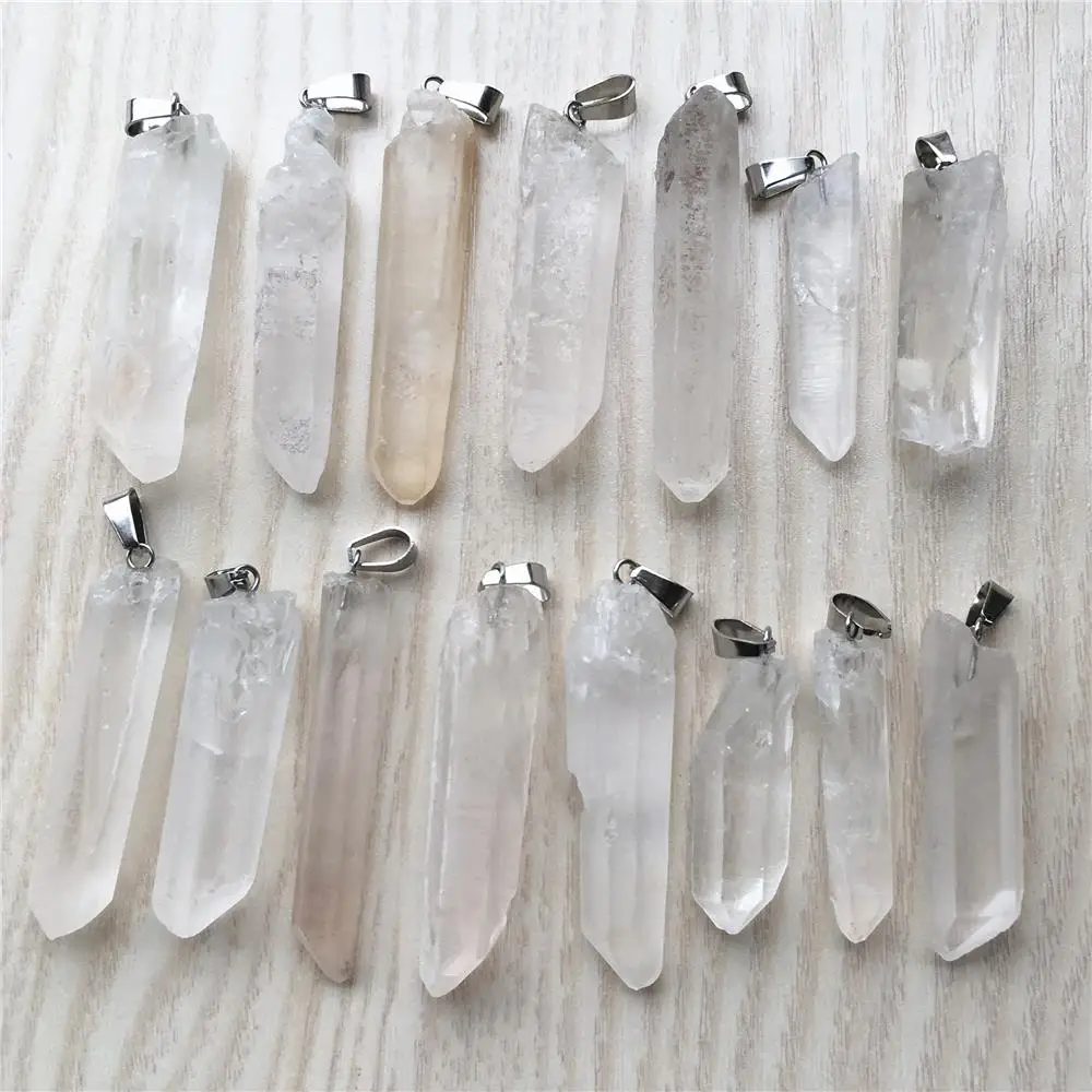 10pcs chakra pendant Natural drusys stone quartz pendant Raw ore white crystal column point healing crystals diy jewelry making