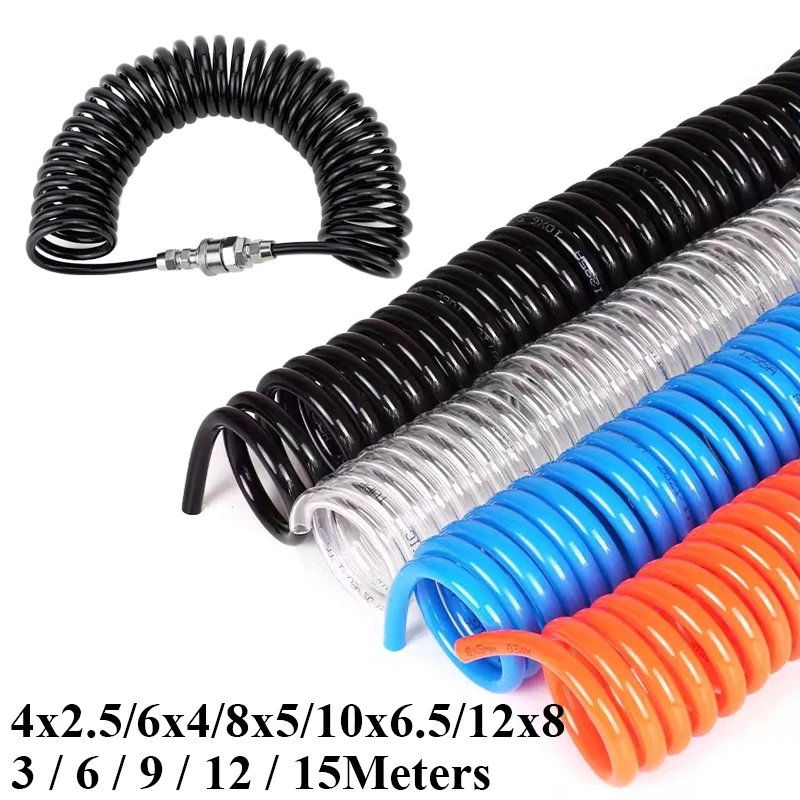 

3M/6M/9M/12M/15M Polyurethane Pneumatic PU Air Compressor Hose 6*4mm 8*5mm 10*6.5 12*8mm Telescopic Spring Spiral Pipe Tube Tool