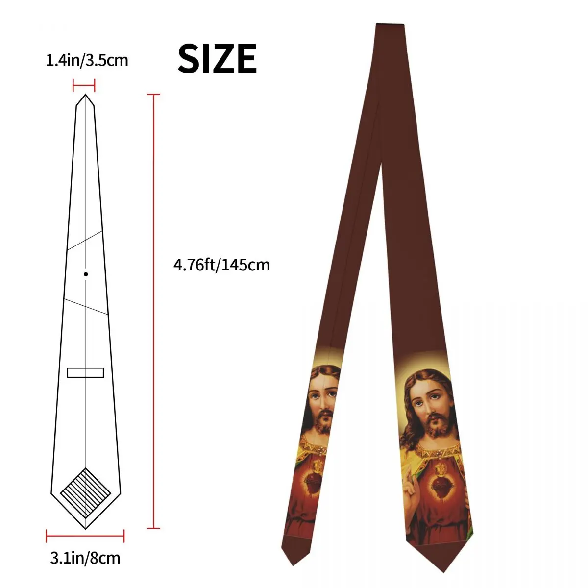 Necktie Set Jesus Christ Sacred Heart Unisex Polyester 8 cm Christian God Bless for Men Skinny Accessories Party