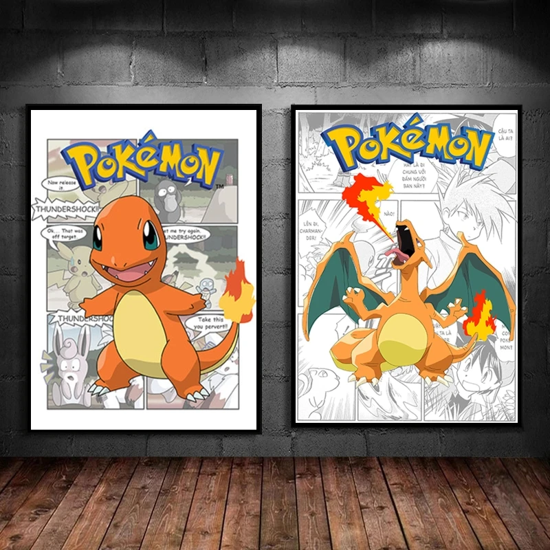 

Japanese Anime Canvas Paintings Pokemon Charmander Wall Stickers Modular Prints Decor Gifts Poster Home Living Room Picture