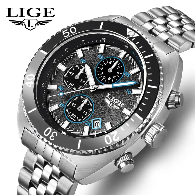 

LIGE Men's Watch Top Brand Luxury Steel Waterproof Casual Sport Quarz Wrist Watches Men Chronograph Date Clock Relogio Masculino