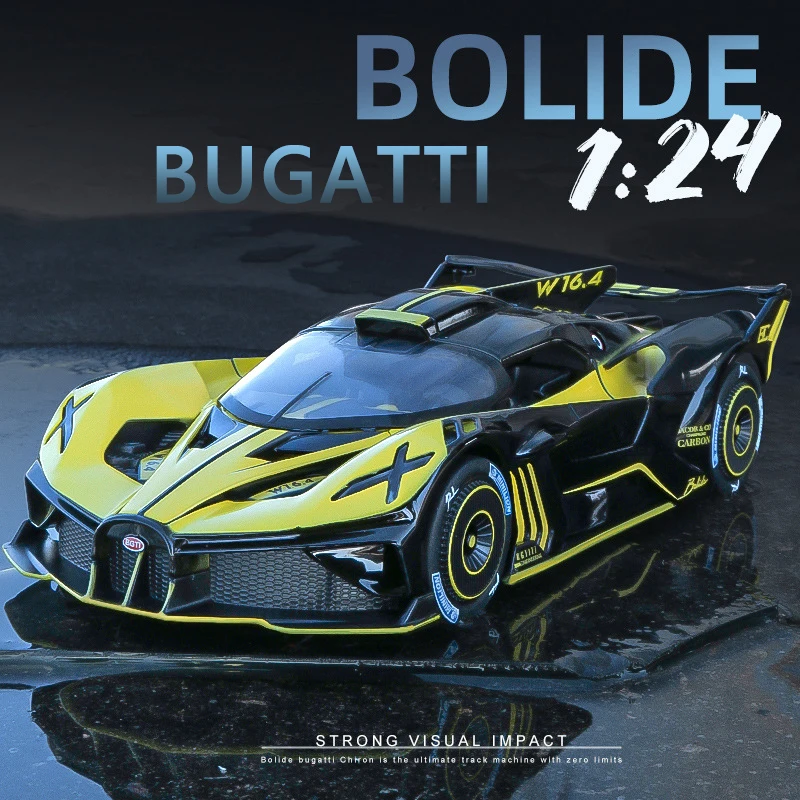 1:24 Bugatti Bolide Alloy Sport Car Model Diecasts & Toy Metal Super Car  Model Simulation Sound Light Collection Childrens Gift