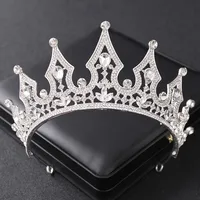 Luxury Silver Color Crystal Pearls Bridal Tiaras Crown Baroque Rhinestone Pageant Diadem Bride Headband Wedding Hair Accessories - Image 2