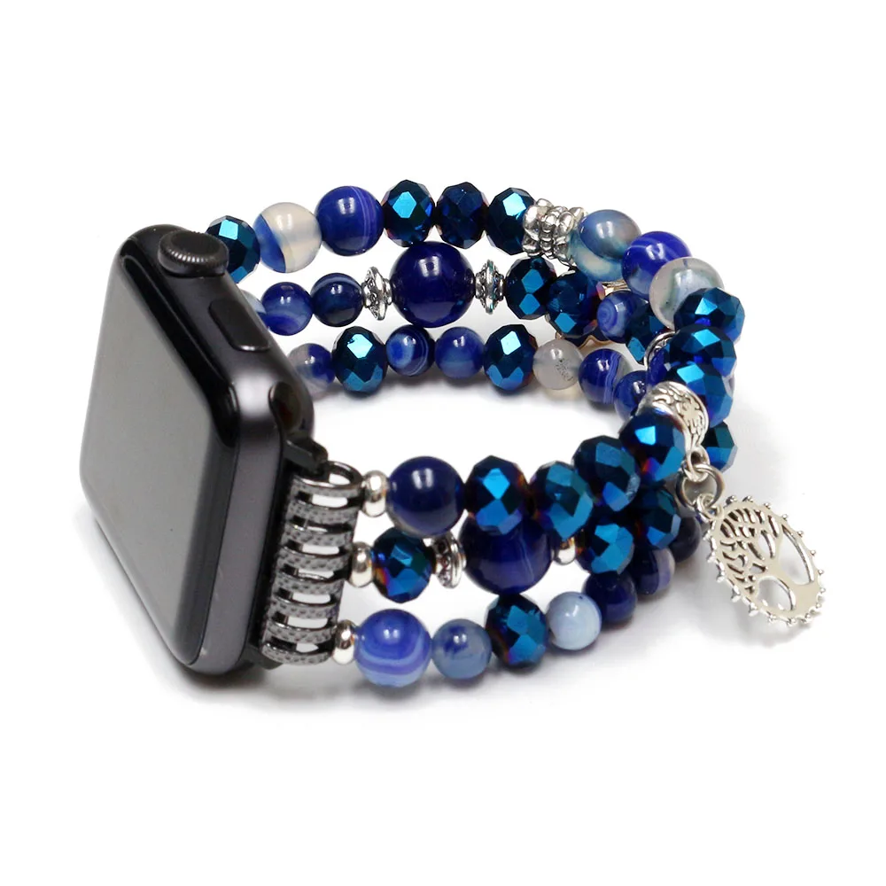 

Blue New DIY Strap for Apple Watch Band 8 SE Series 7 6 5 Bracelet Crystal Beads Elastic Watchband for iWatch 41mm Handmade