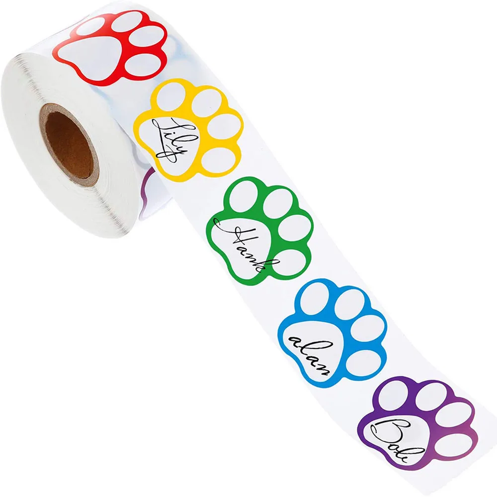 Paw Print Stickers Dog Cat Bear Paw Labels Laptop Reward Sticker Stationery For Student 50-500pcs 1inch