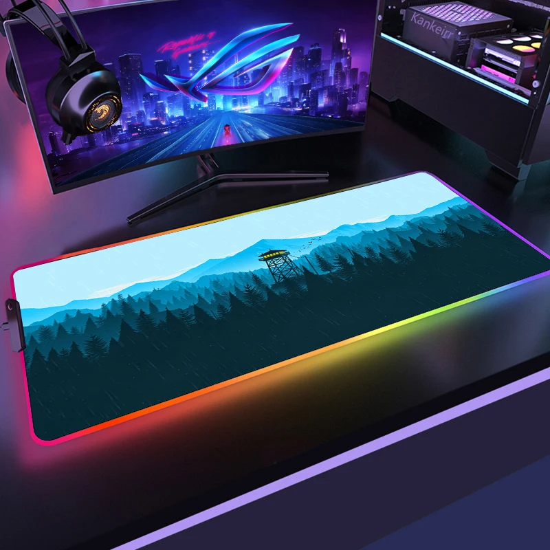 thumbnail image 1 of Alfombrilla para ordenador portátil RGB Deep Forest Firewatch, ratón de goma negro, alfombrilla para ratón LED para juegos, alfombrilla de escritorio, alfombrilla grande para teclado de PC para ordena, 1 of 5
