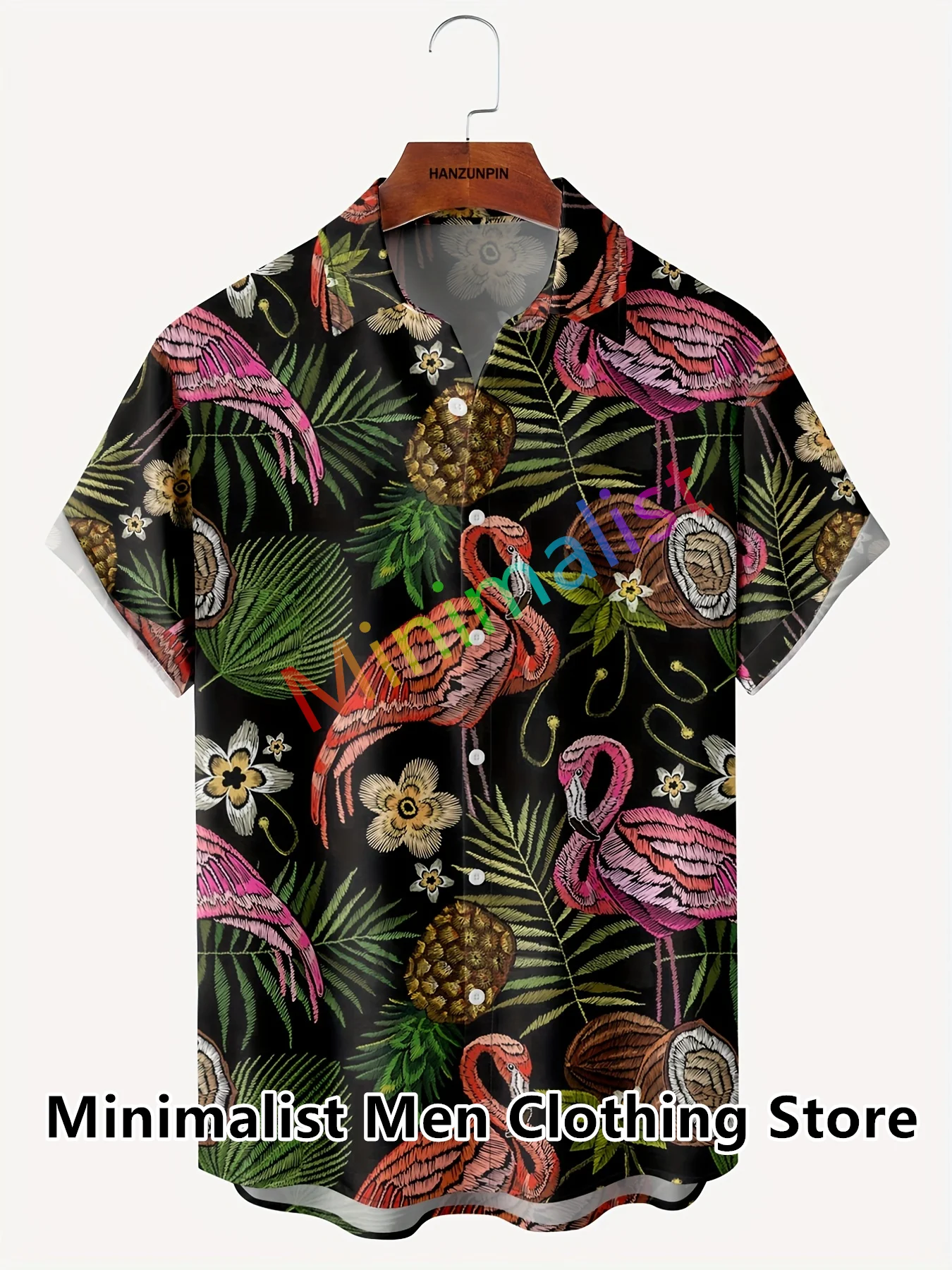 2023 Leaf and Flamingo Print Shirt For Men Hawaiian Casual Beach Short Sleeve Fashion Tops Male Blouse Summer Clothing 4