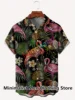 2023 Leaf and Flamingo Print Shirt For Men Hawaiian Casual Beach Short Sleeve Fashion Tops Male Blouse Summer Clothing 4