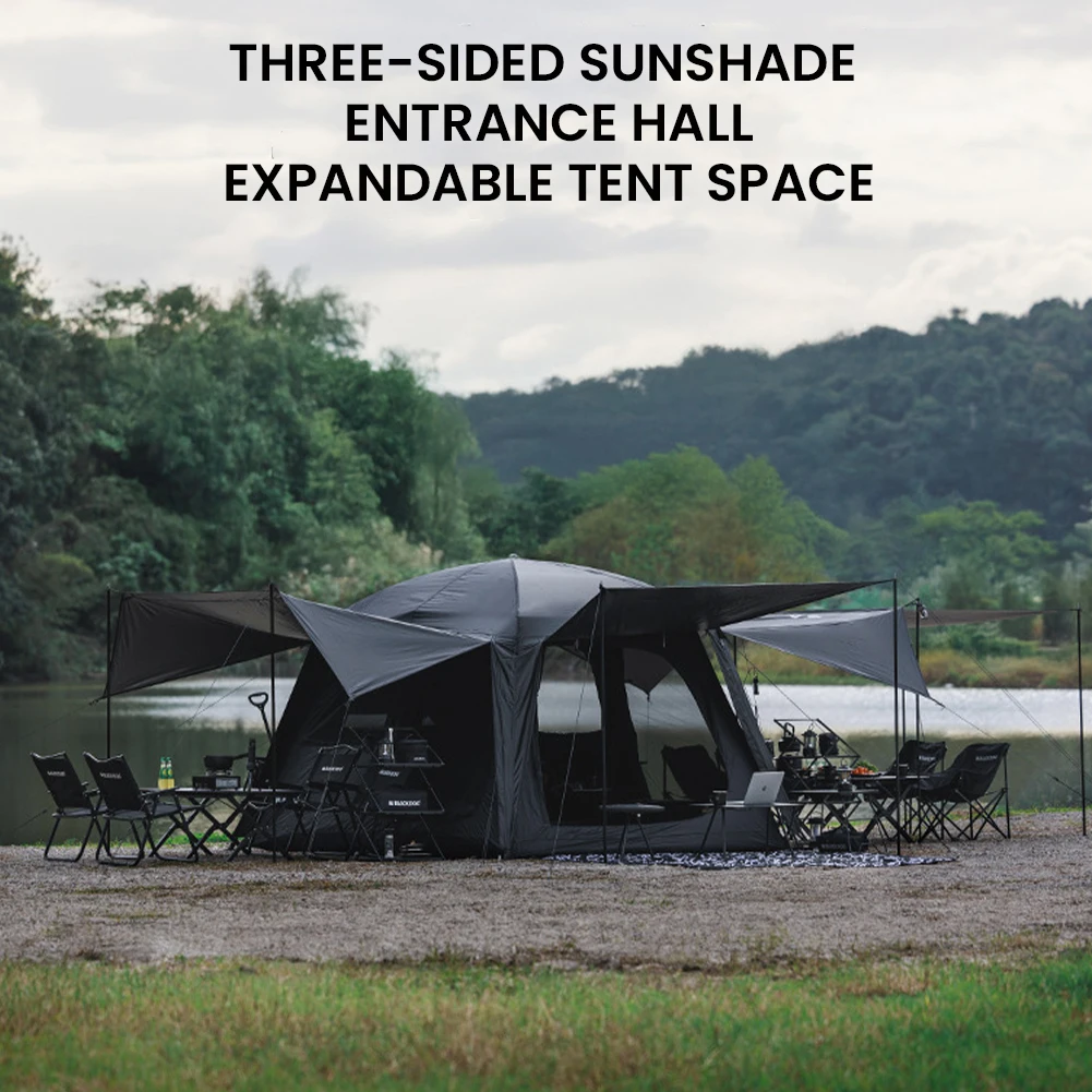 BLACKDOG Shanting 6.8 Quick Set Up Hut Tent 150D Titanium Black Silver Sunscreen Rainproof PU5000+mm Easy Build 1 Room 3 Living