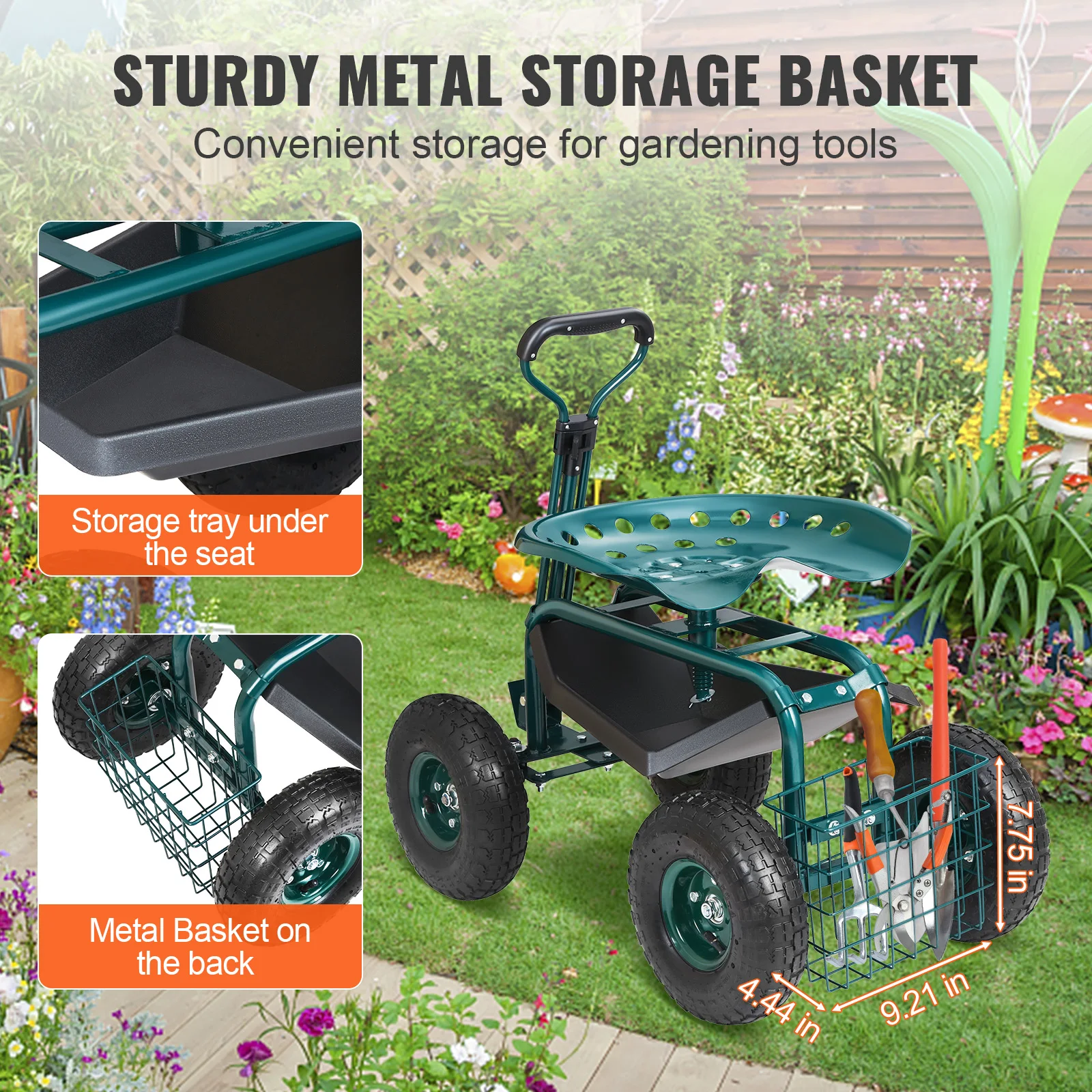 SucceBuy Garden Cart Rolling Workseat with Wheels Gardening Stool for  Planting 360Degree Swivel Seat Wagon Scooter with Steering - AliExpress, image size:1600x1600