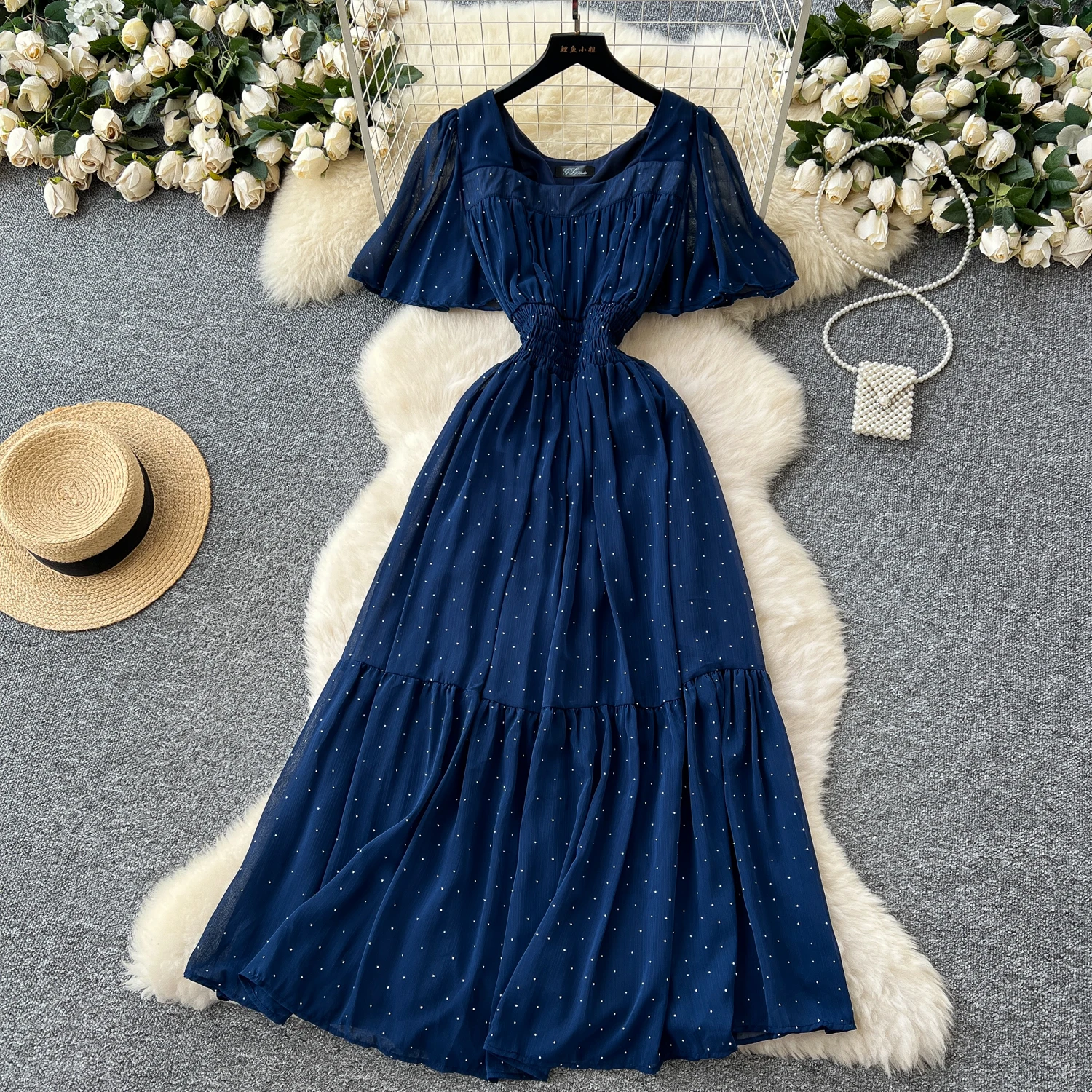 Elegant Sexy High Waist chiffon glitter Vacation Vestidos Slim Women Party Ceremonial Dress