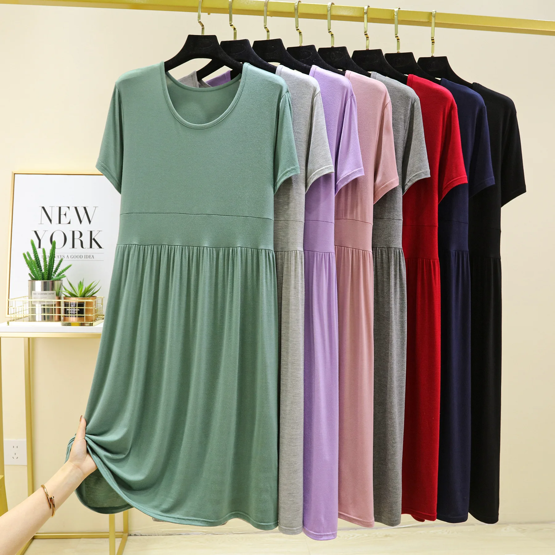 

Ночная рубашка Fdfklak, Дамская Ночная сорочка из модала, женская одежда для сна, ночная рубашка с коротким рукавом, летняя домашняя ночная рубашка, фиолетовая ночная рубашка