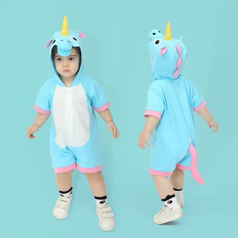 

Baby Clothes Boys Girls Romper Lovely Unicorn Jumpsuits Summer Cotton Zipper Onesie Animal Funny Hooded Playsuit 0-24 Months