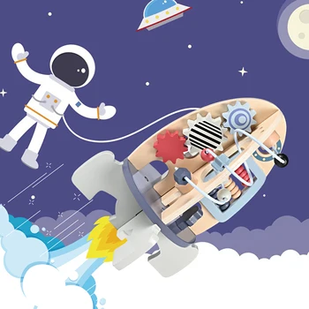 Wooden Toys Activity Cube, Montessori Toys for 1 Year Old, Baby Space Toy Rocket Cube, Bead Maze, STEM Developmental Birthday Gi 6