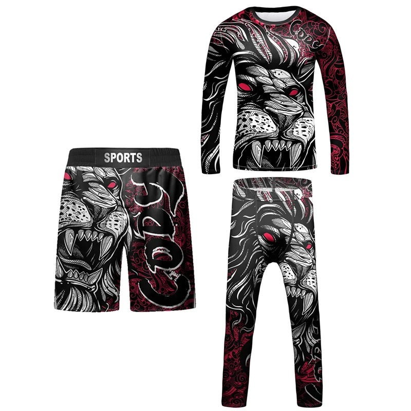 Kid MMA Rashguard Jiu jitsu T-shirt + Pant Sets Bjj Gi Kickboxing Clothing Boys Children Muay Thai Shorts MMA Compression Shirts sports apparel